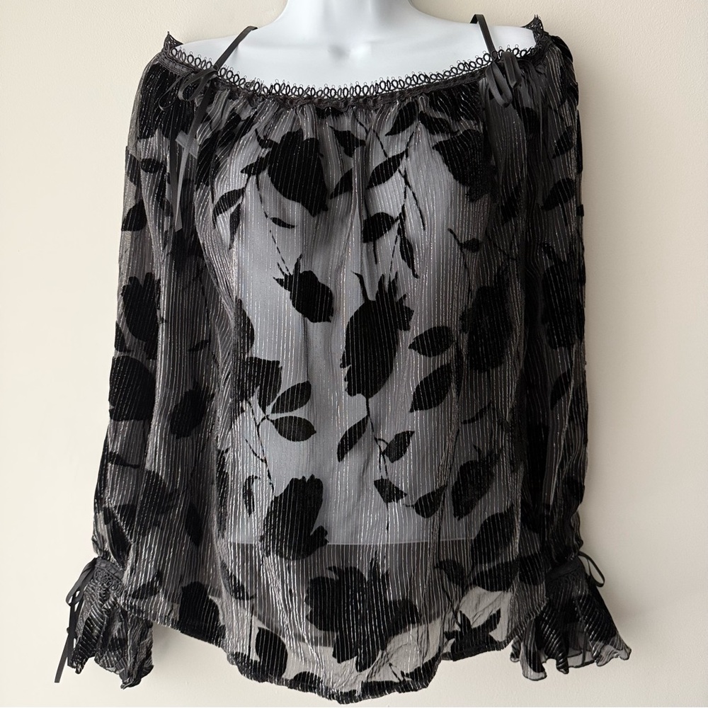 Vintage ESCADA Silk Gothic Sheer Floral Blouse Black Vintage NWT Romantic Dark